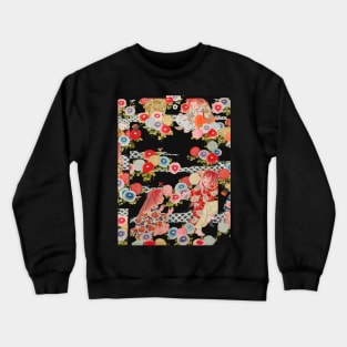 ANTIQUE JAPANESE NOH THEATER COSTUME WITH FLOWERS ,MALE FIGURES AND FLUTE PLAYERS Crewneck Sweatshirt